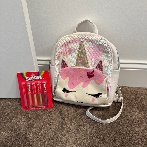 OMG accessories unicorn sequin glitter mini backpack purse lip glosses - Picture 1 of 6